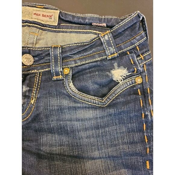 MEK Jeans Denim DARK Blue OAXACA Jeans, Boot Cut By Miss Me | 28 Big Stitch EUC - Picture 9 of 15